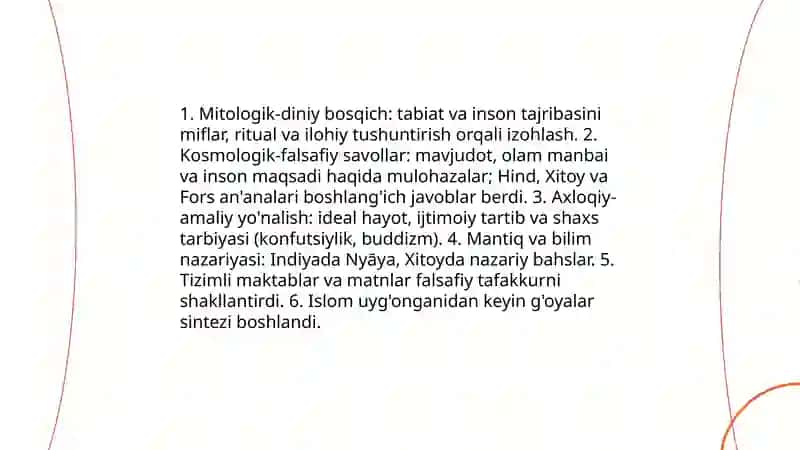 Falsafiy tafakkur tarqqiyot bosqichlari. Sharq falsafasi 3