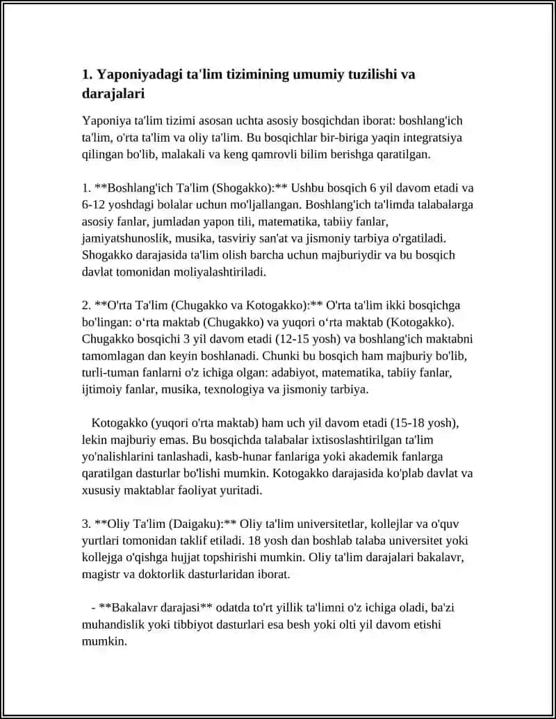 YAPONIYA TALIM TIZIMINING XUSUSIYATLARI. YAPONIYA TA'LIMNING MUAMMOLARI VA REJALARI 3