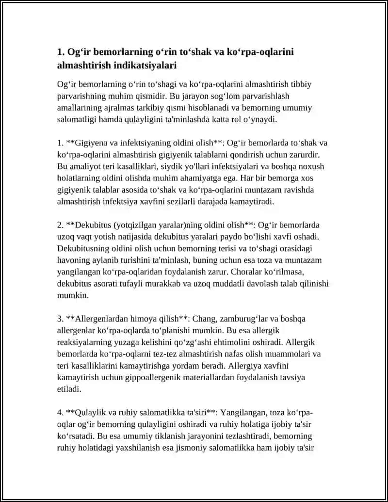 O‘GIR BEMORLARNING OʻRIN KOʻRPA VA OQLIQLARINI ALMASHTIRISH 3