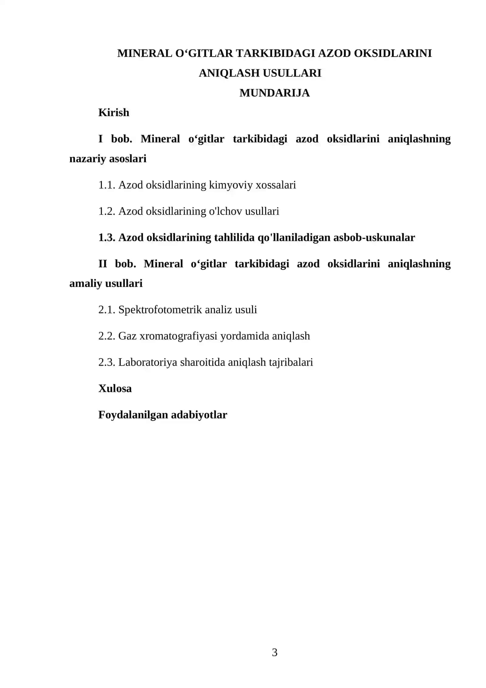 MINERAL OʻGITLAR TARKIBIDAGI AZOD OKSIDLARINI ANIQLASH USULLARI 3