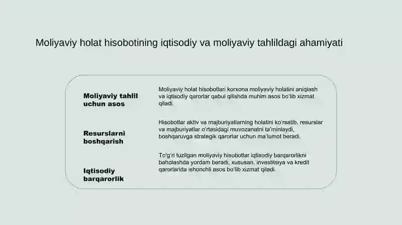 Moliyaviy holat toʻgʻrisidagi hisobotni tuzish qoidalari. Balansni tuzishning asosiy tamoyillari 3