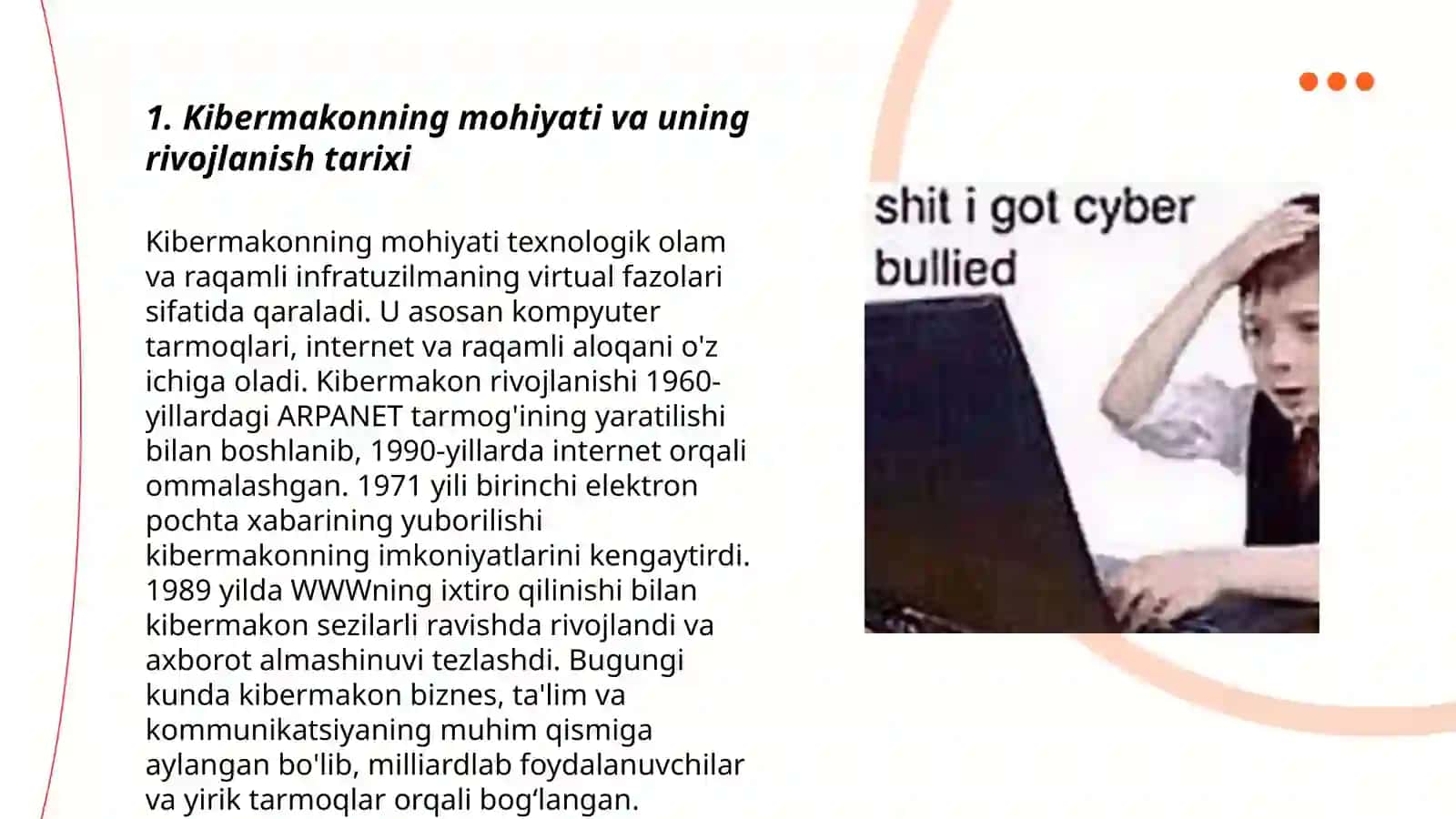 Kiber makon, kiber terrorizm, kiber zoʼravonlik (cyberbullying) tushunchalarining mohiyati 3