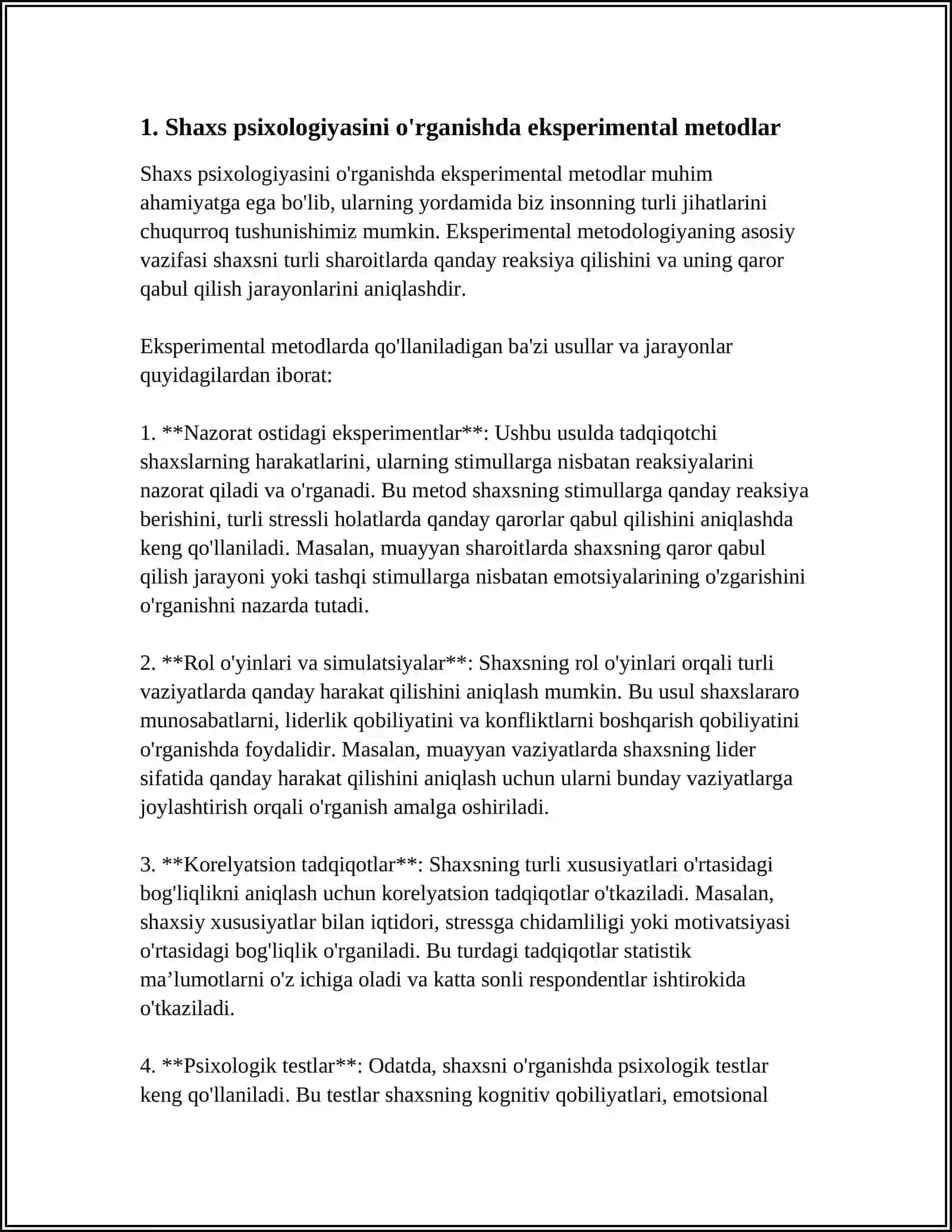 SHAXS PSIXOLOGIYASI MUOMALARINI OʻRGANISHDA EKSPREMENTAL ME'TODNI QOʻLLASH XUSUSIYATLARI 3