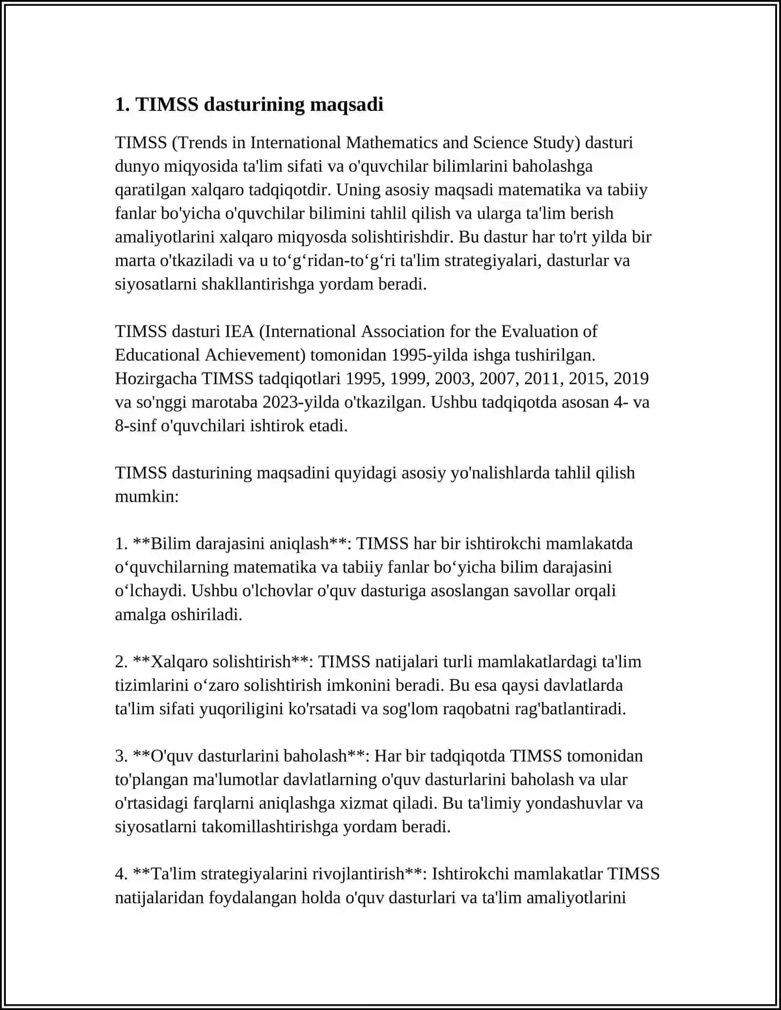 TIMSS XALQARO BAHOLASH DASTURI 3