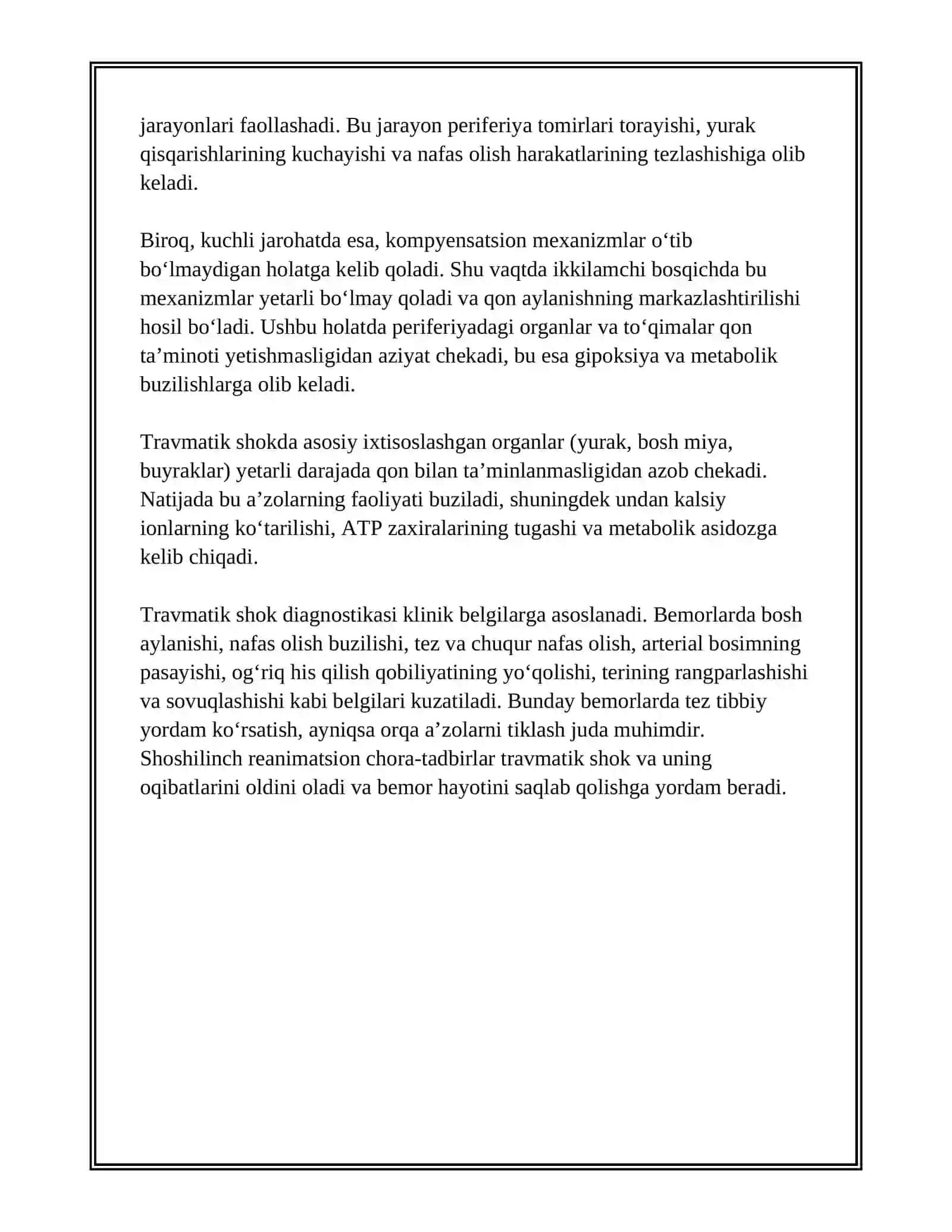 TRAVMATIK SHOK. POLITRAVMA. OCHIQ SINISHLAR. TRAVMA ASORATLARI 3
