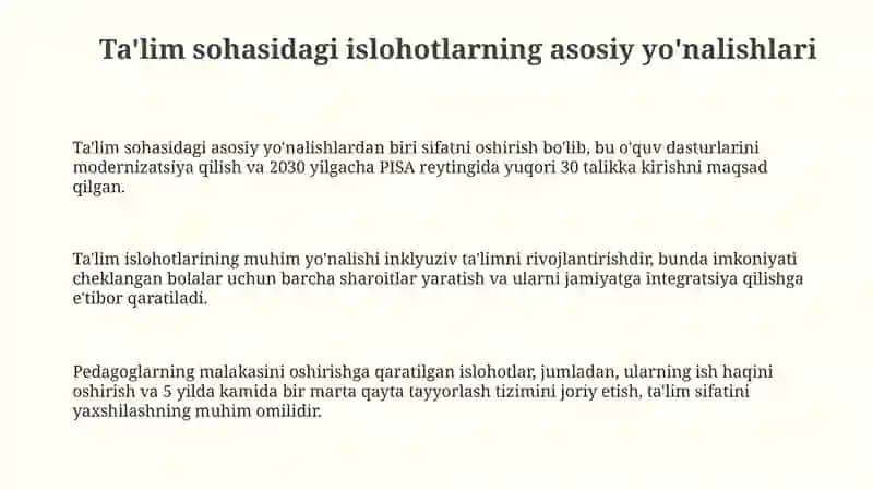Ta'lim sohasidagi islohotlarning asosiy yo'nalishlari 3