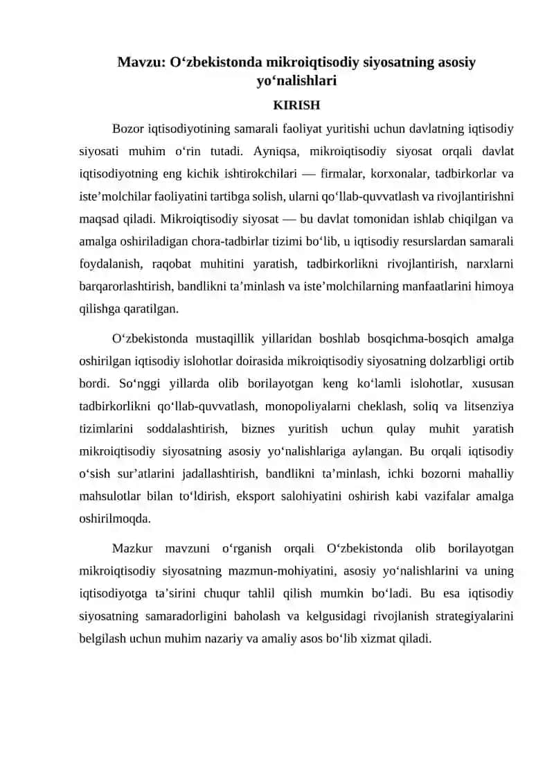 O‘ZBEKISTONDA MIKROIQTISODIY SIYOSATNING ASOSIY YO‘NALISHLARI 3
