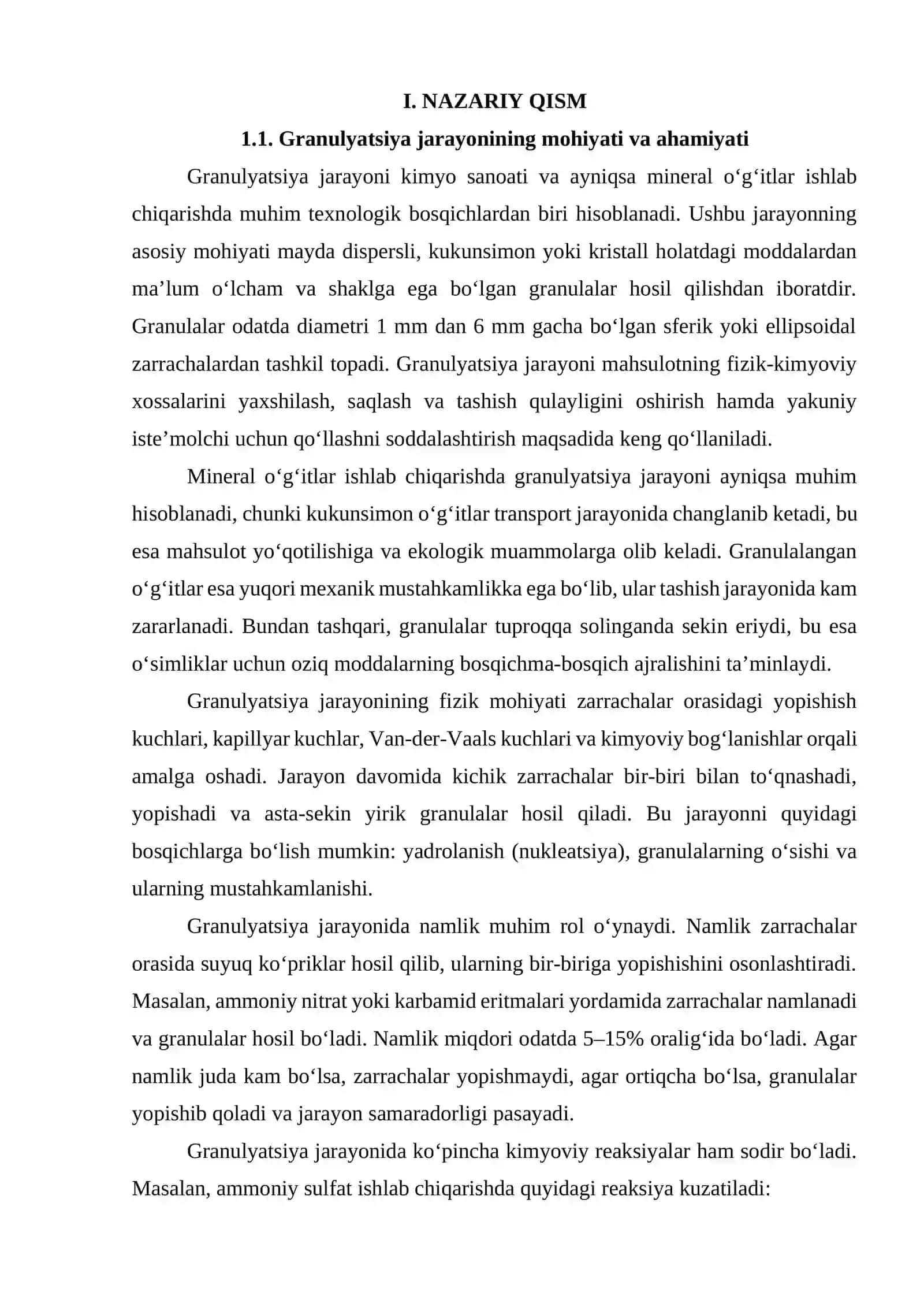 Granulalangan o'g'it ishlab chiqarishda granulyator qurilmasi. G = 20 t/soat 3