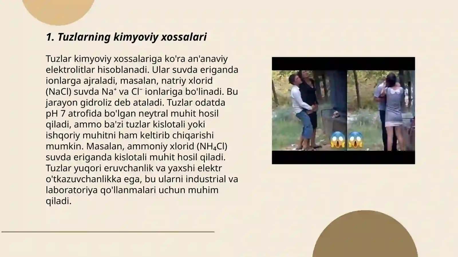 Tuzlar. Tuzlarning guruhlari:o'rta, nordon, asosli, qo'sh, aralash va kompleks tuzlar 3