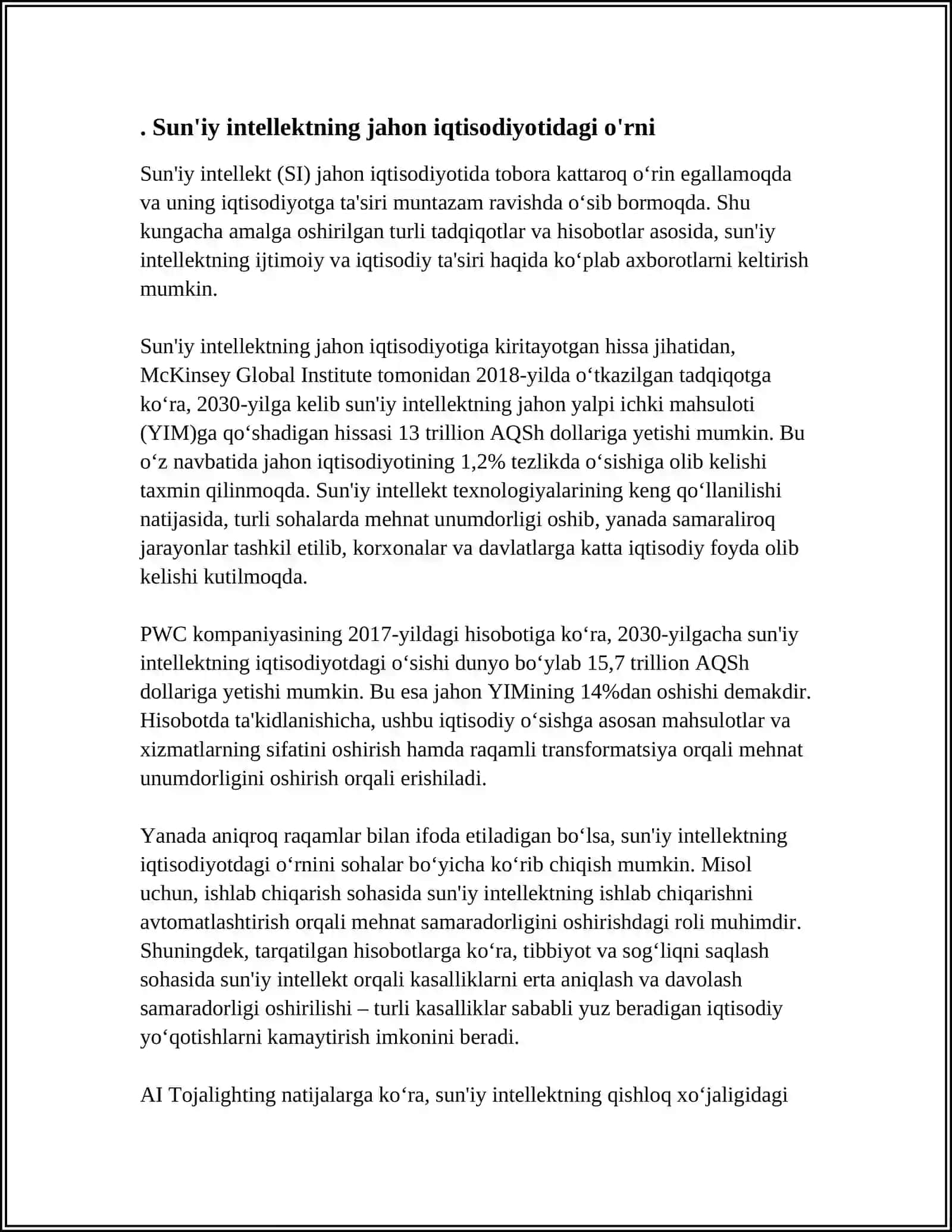 Sun'iy intellektning jahon iqtisodiyotidagi o'rni 3