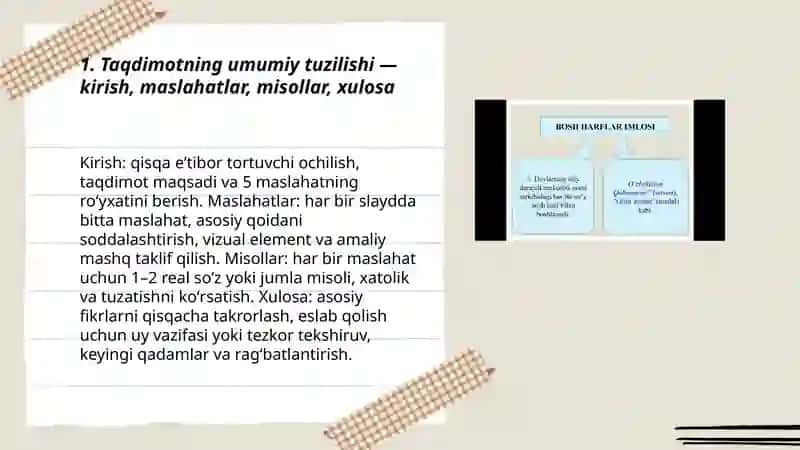 Imlo qoidalarini eslab qolish uchun 5 maslahat nomli kreativ taqdimot 3