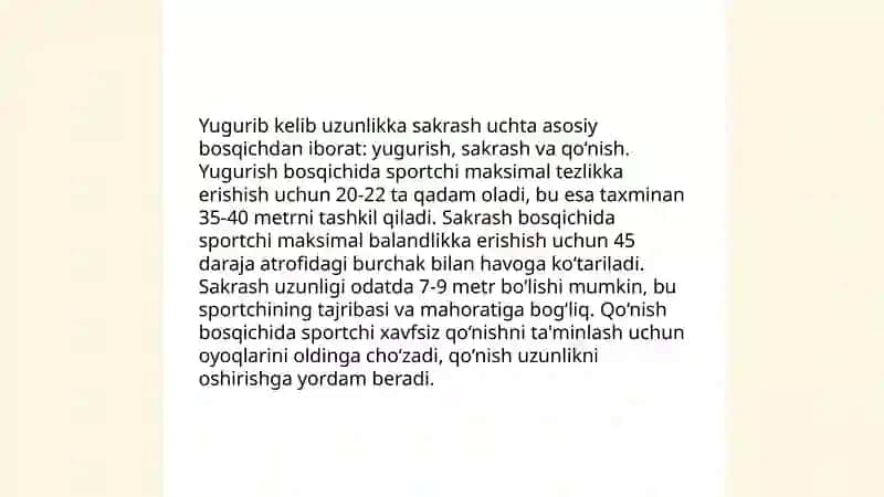 Yugurib kelib uzunlikka sakrash texnikasini o'rgatish 3