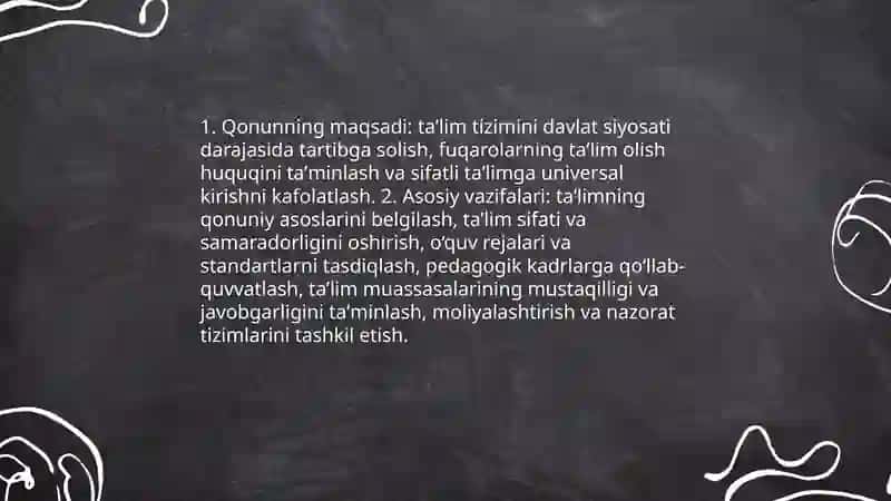 Oʻzbekiston respublikasi Talim toʻgʻrisidagi qonuni va taʼlim tizimi turlari 3