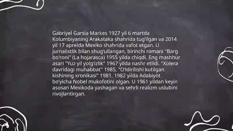 Gabriyel Garsia Markes ijodi 10 betlik slayd 3
