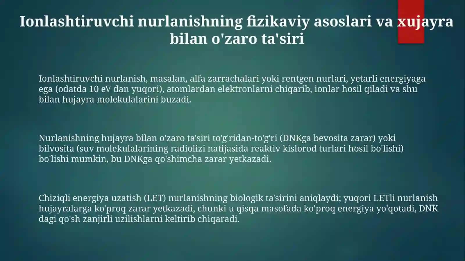 Ionlanuvchi nurlanishning hujayralarga ta'siri 3