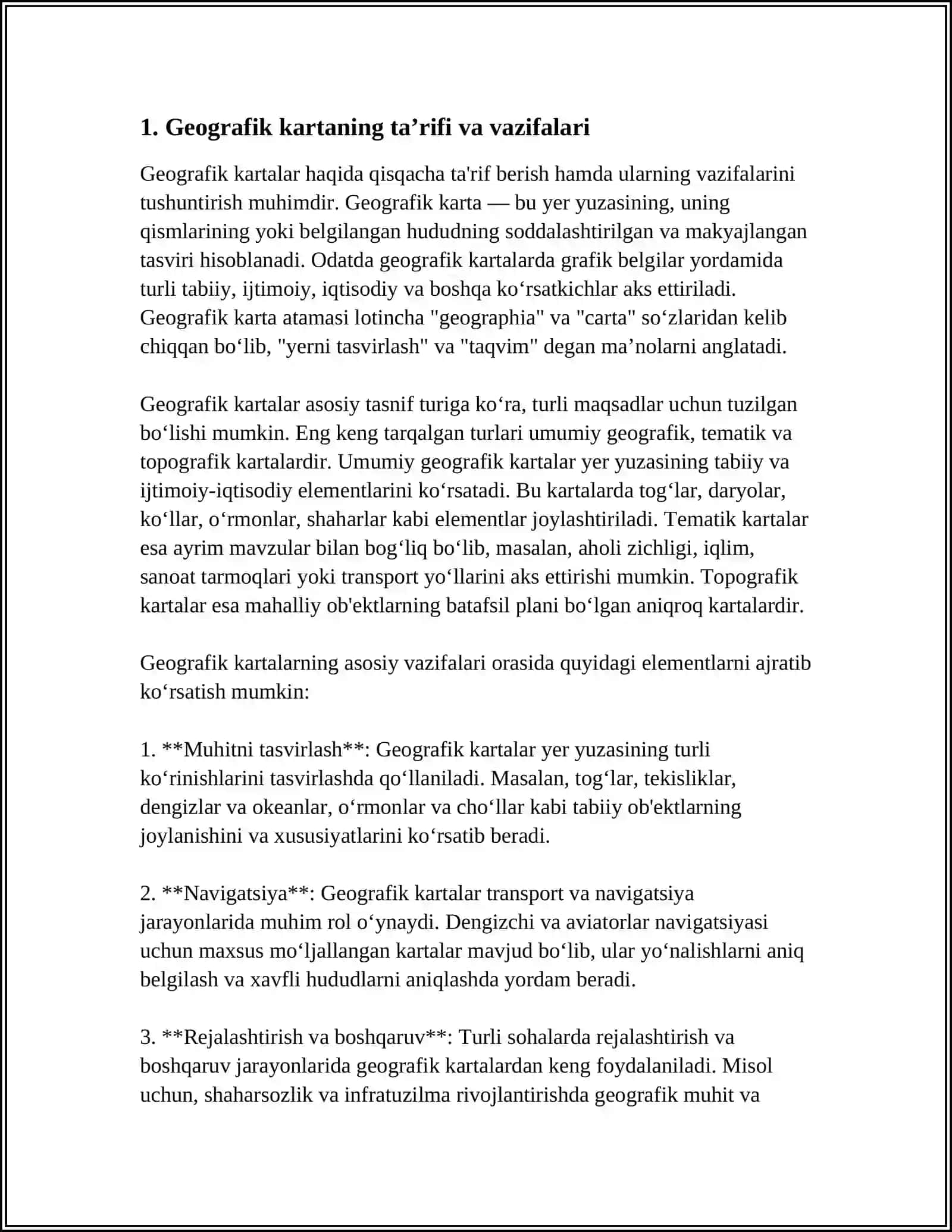 GEOGRAFIK KARTALARNING TASNIFI, TURLARI VA ATLASI 3