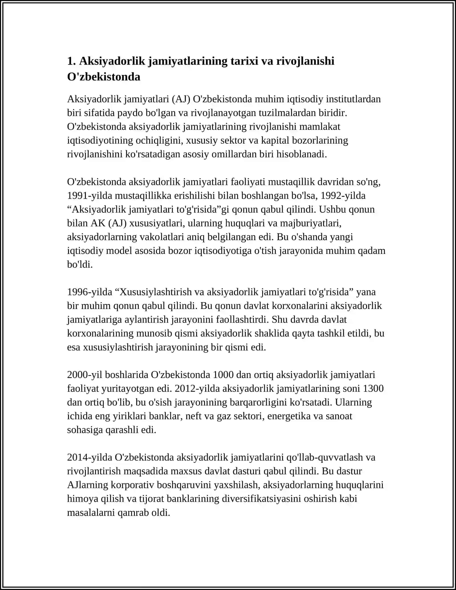 O'ZBEKISTON IQTISODIYOTIDA AKSIYADOR KORXONALARNING O'RNI 3