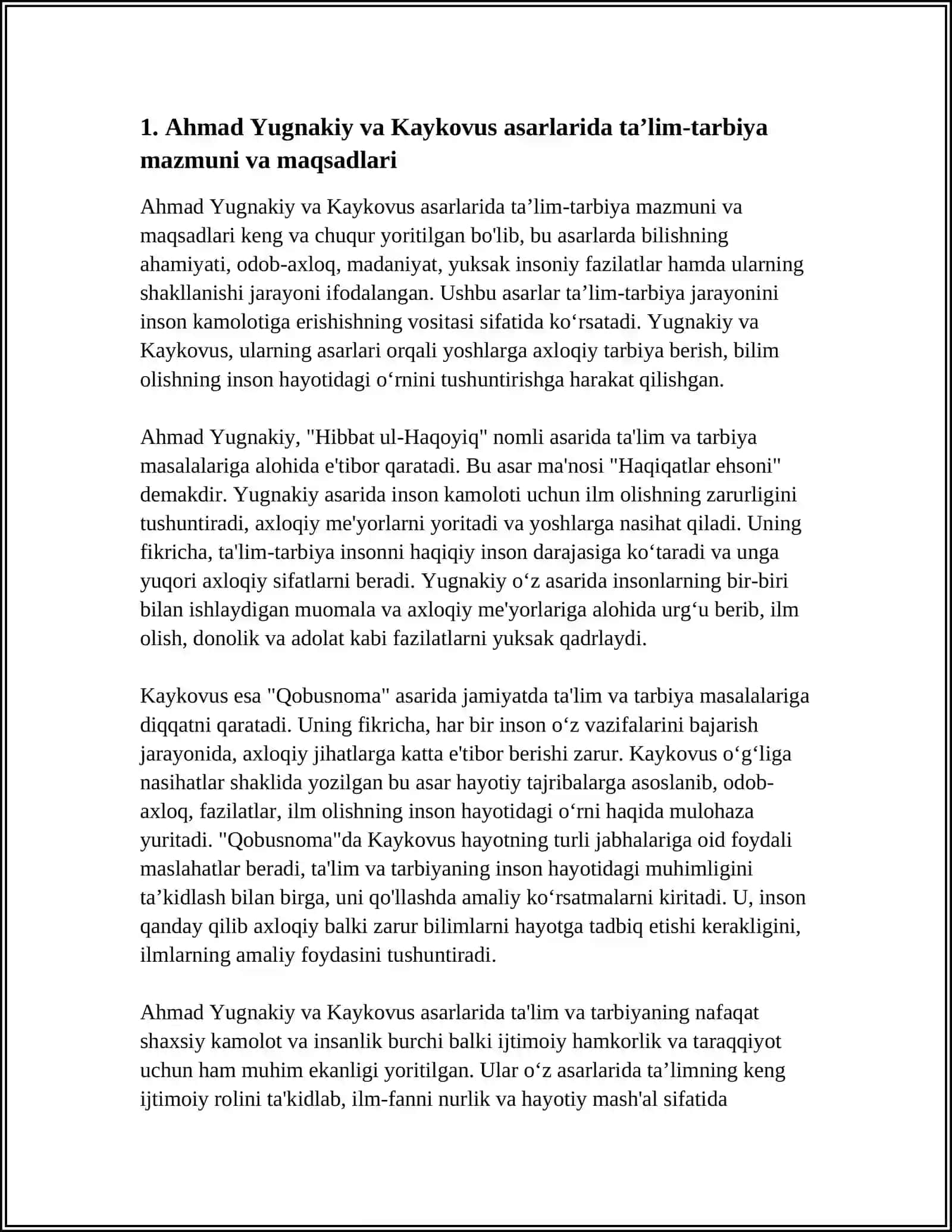 AHMAD YUGNAKIY VA KAYKOVUS ASARLARIDA TAʼLIM TARBIYA MASALALARI YORITILISHI 3