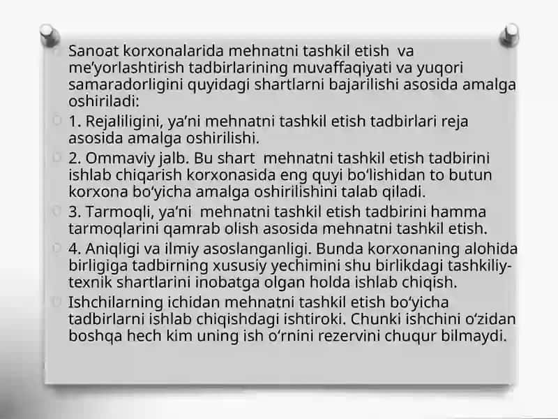 Ishlabchiqarish korxonalarida mehnatni ilmiy tashkil etish 3