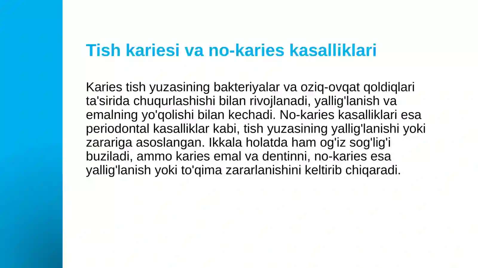 TISH QATTIQ TÓQIMALARINING KARIES VA NOKARIES KASALLIKLARI BEMORLAR DISPANSERIZATSIYA 3