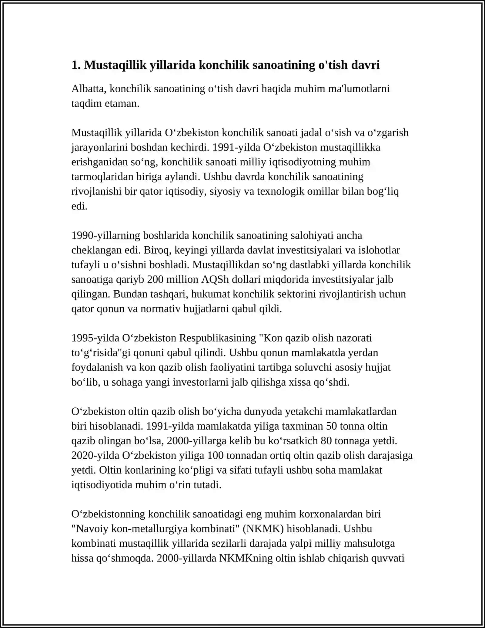 MUSTAQILLIK YILLARIDA KONCHILIK VA METALLURGIYA SANOATINING RIVOJLANISHI 3