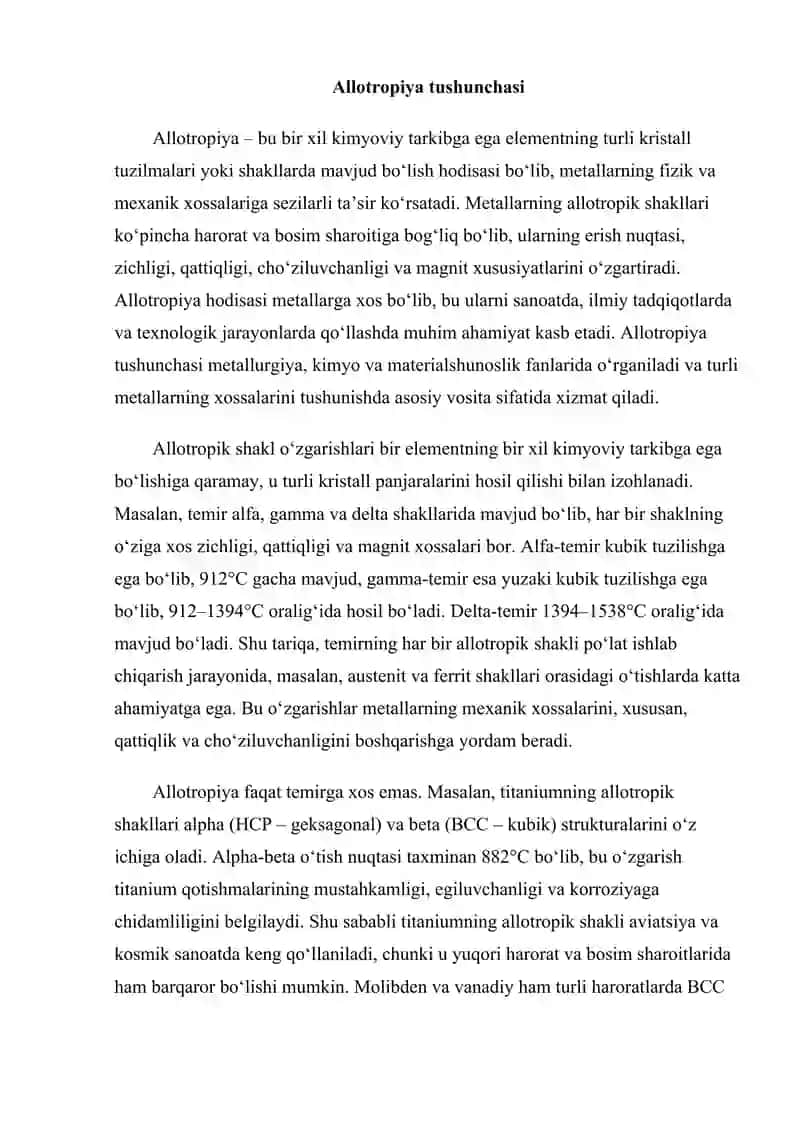 Metallarning allotropik shakl o‘zgarishlari 3