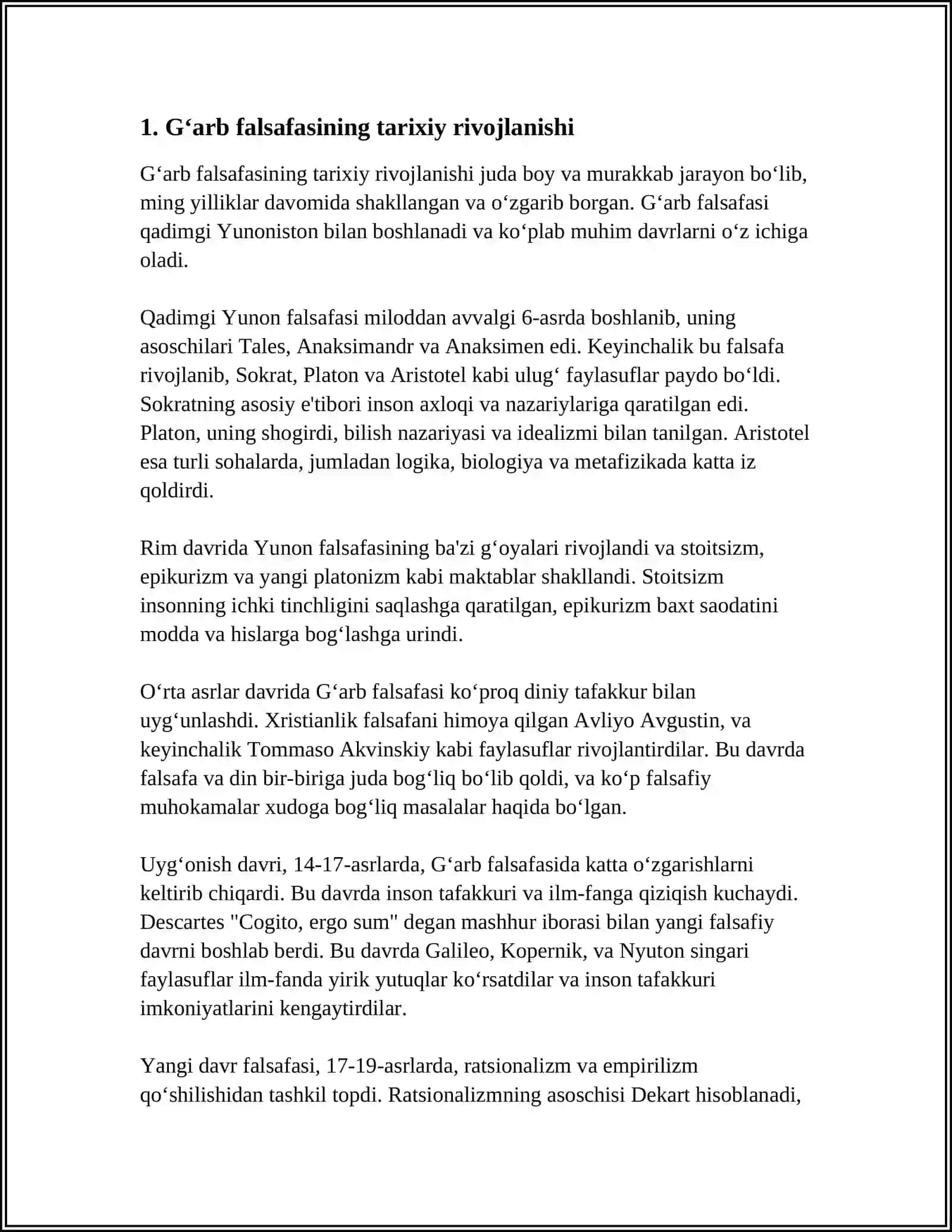 G'ARB FALSAFANING USTUVOR YO‘NALISHLARI VA ULARNING FAN TARAQQIYOTIGA TA'SIRI 3