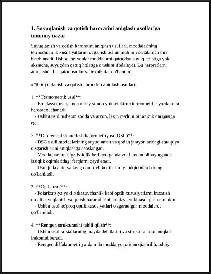 FIZIK TAHLIL USULLARIDAN: SUYUQLANISH VA QOTISH HARORATUNI ANIQLASH 3