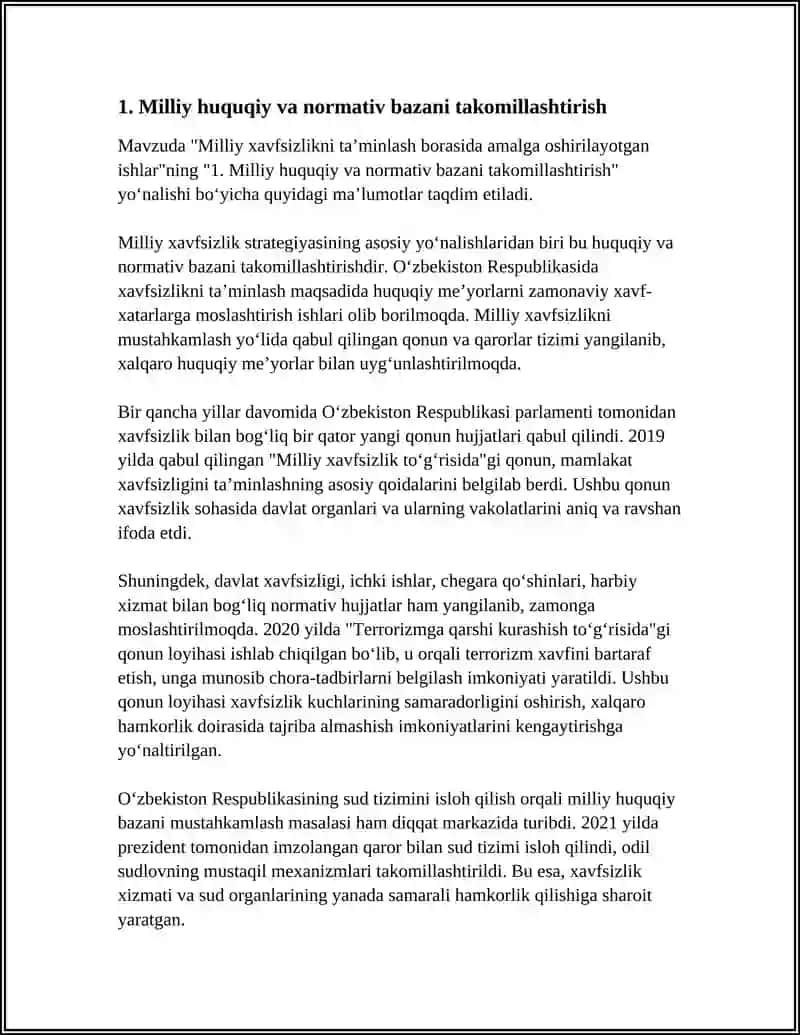 MILLIY XAVSIXLIKNI TAMINLASH BORASIDA AMALGA OSHIRILAYOTGAN ISHLAR 3