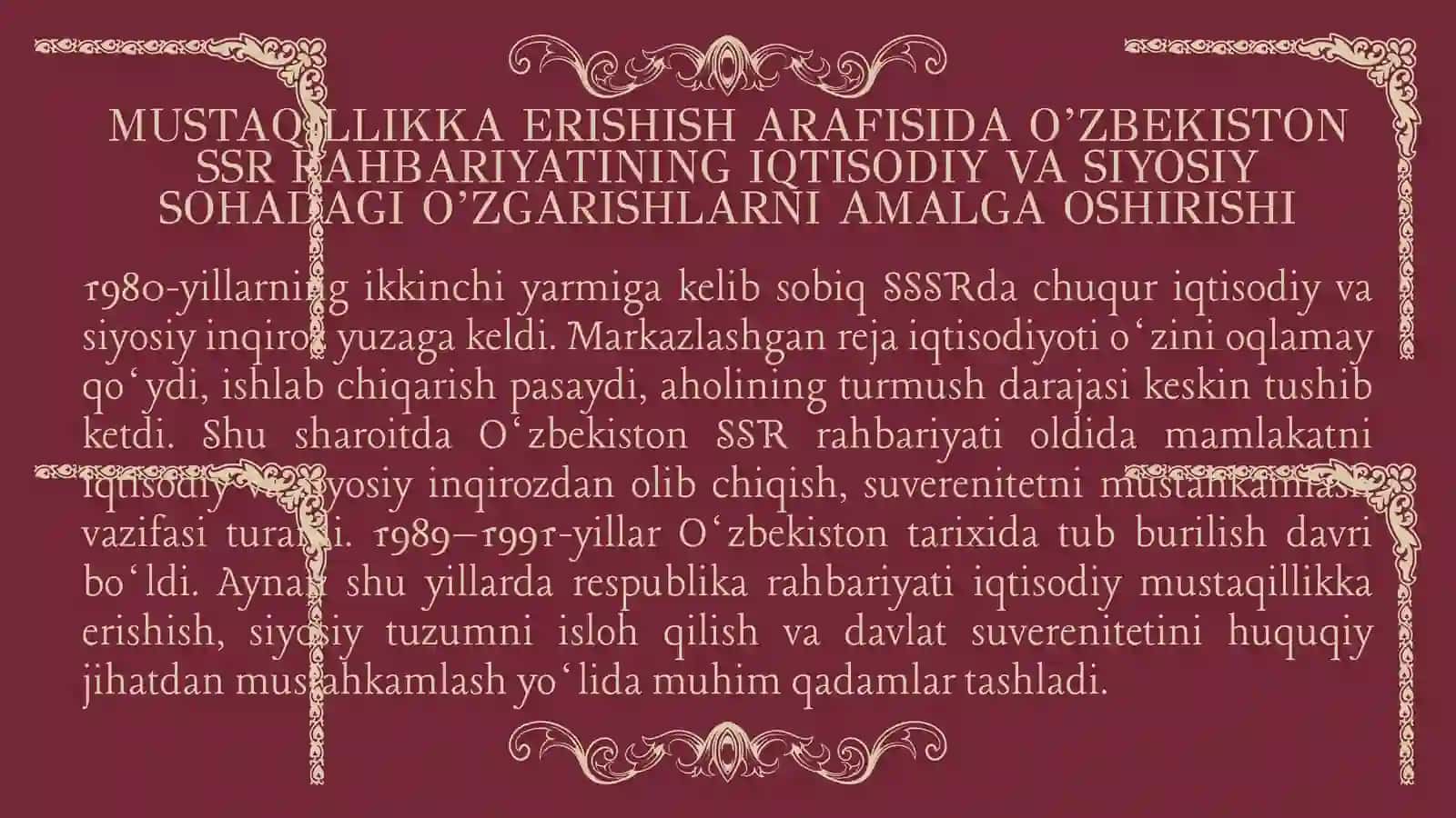 MUSTAQIL O’ZBEKISTON RESPUBLIKASINING TASHKIL TOPISHI VA UNING TARIXIY AHAMIYATI 3