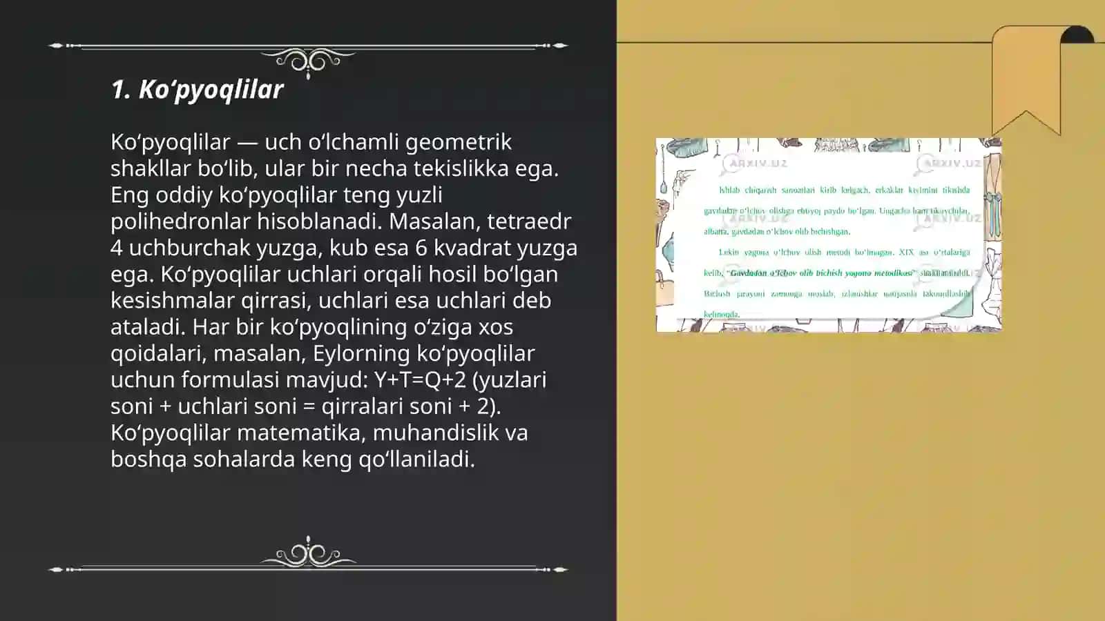 Koʻpyoqlilar haqida Eyler teoremasi 3