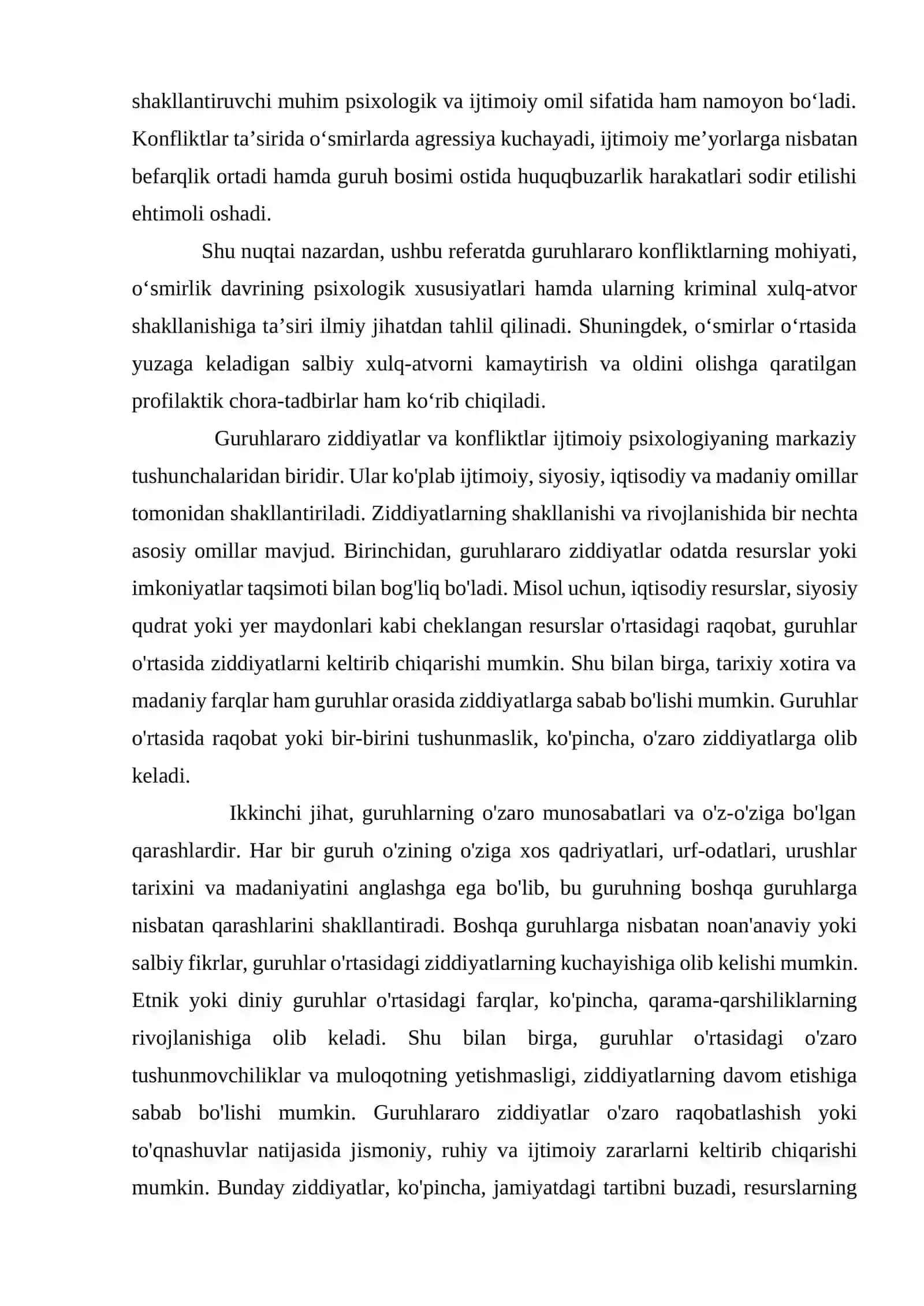 GURUHLARARO KONFLIKTLAR O‘SMIRLARDA KRIMINAL XULQ-ATVORNI SHAKLLANTIRUVCHI OMIL SIFATIDA 3