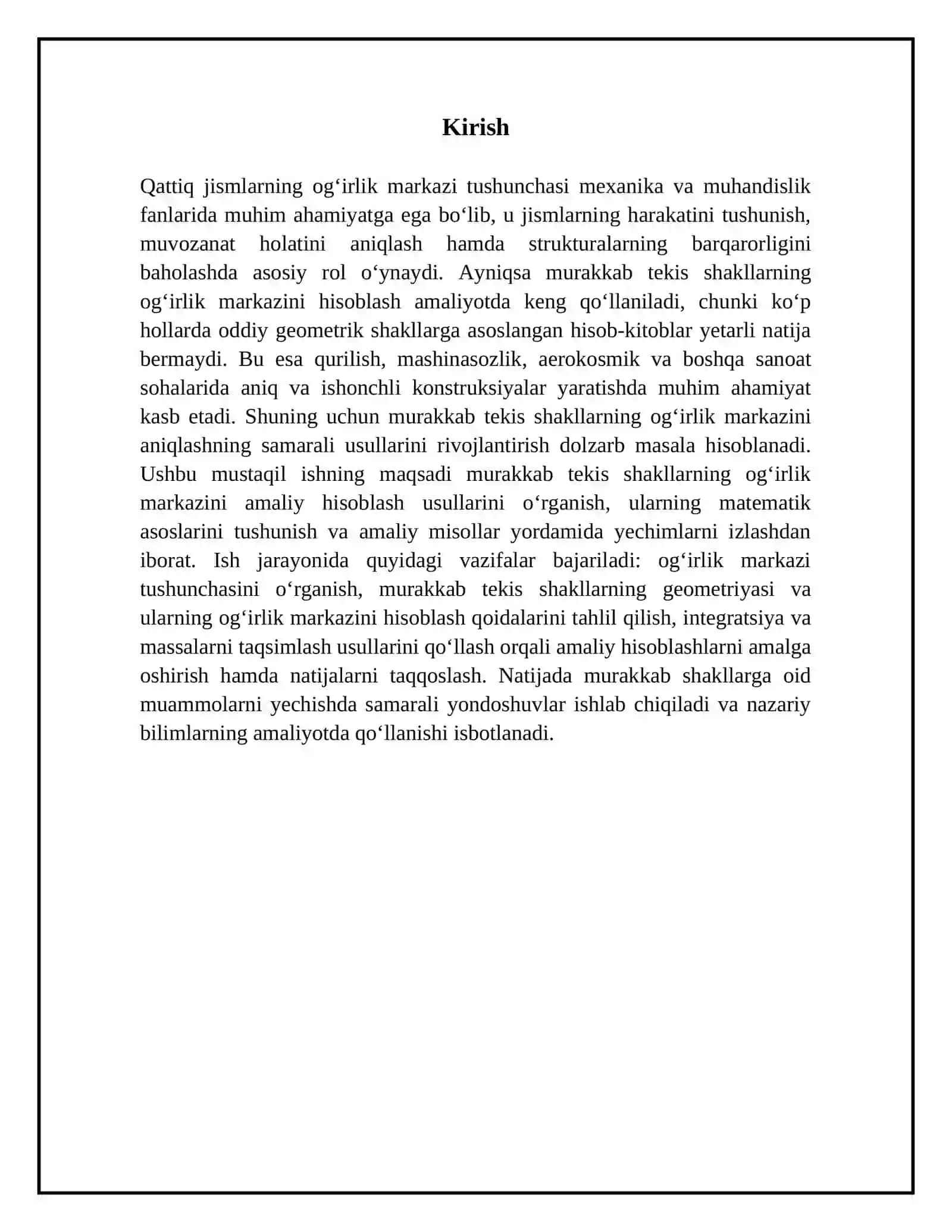 Qattiq jismning ogʻirlik markazi. Murakkab tekis shakllarning ogʻirlik markazining amaliy hisobi 3
