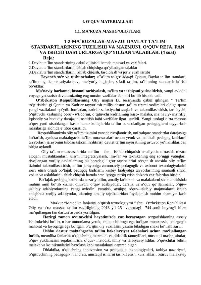 METODIKA FANLARINI O’QITISH TEXNOLOGIYASI 3