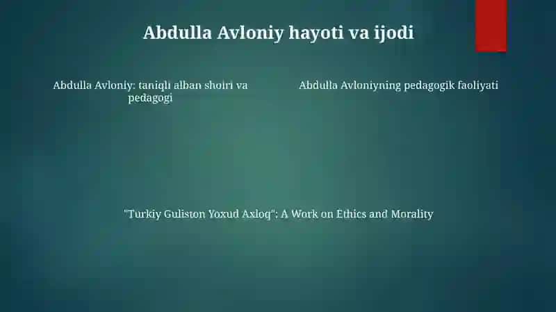 Abdulla Avloniyning Pedagogik Faoliyati."Turkiy Guliston YoxudAxloq" 3