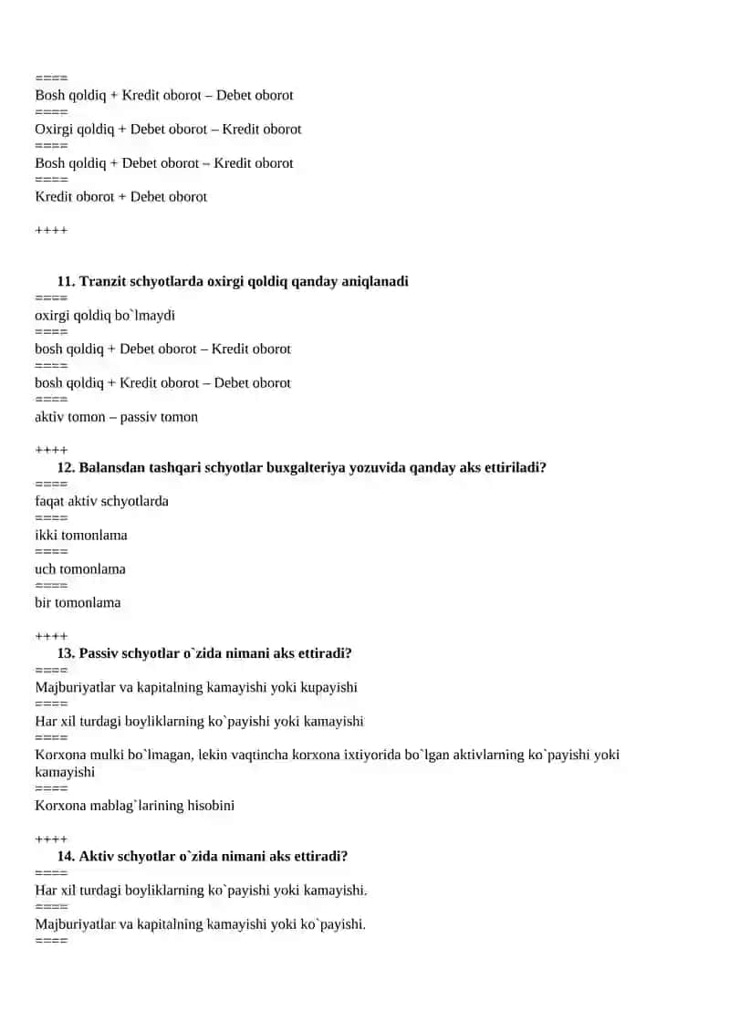Moliyaviy hisob asoslari fanidan test savollari 3