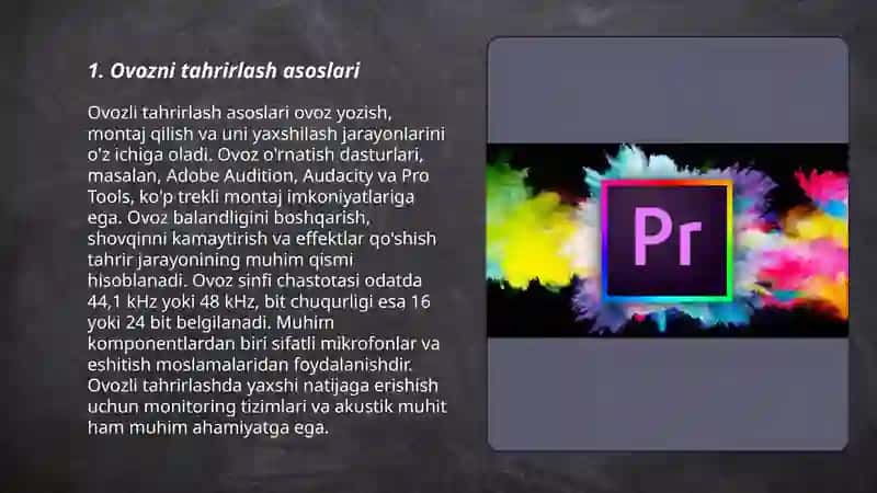 Adobe premiere dasturida ovozlarni qayta ishlash 3