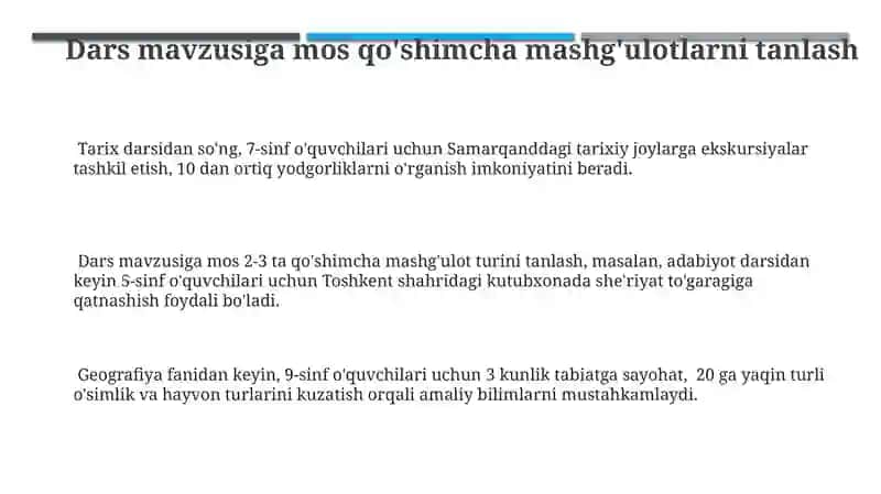 Dars mavzusiga mos qo'shimcha mashg'ulotlarni tanlash 3