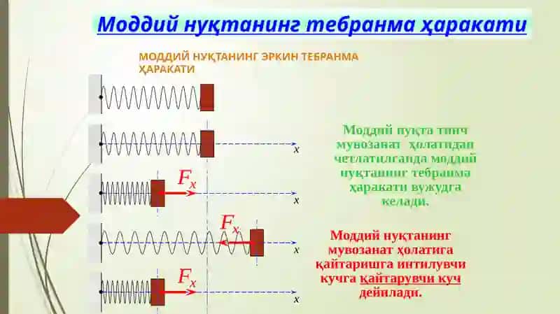Moddiy nuqtaning to'g'ri chiziqli tebran maharakati 3