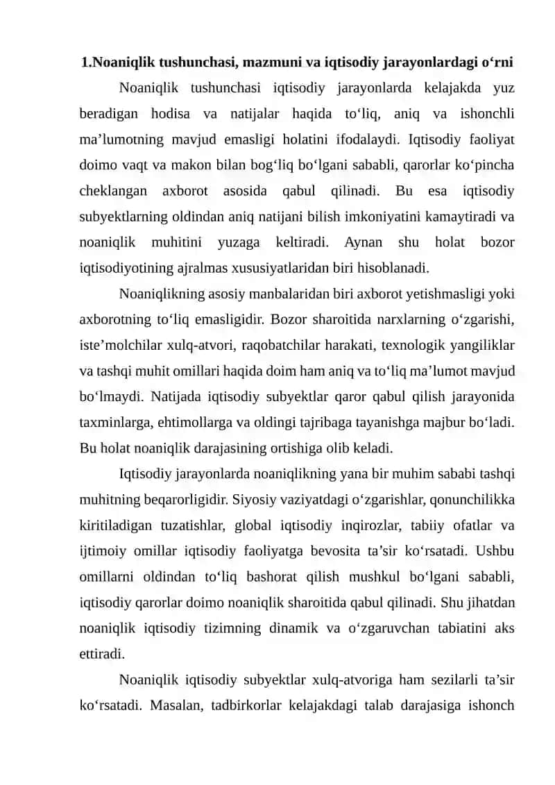 Noaniqlik va tavakkalchilikning umumiy tushunchalari 3