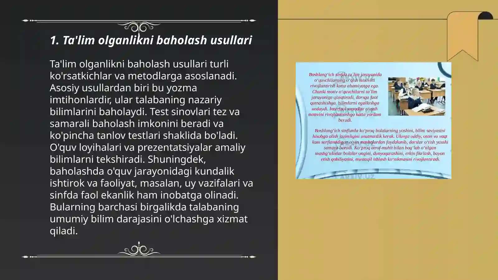 Ta'lim olganlikni baholash usullari 3