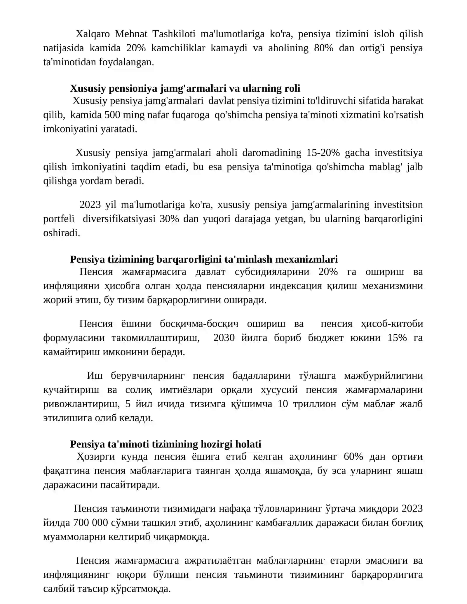 Kelajakda pensiya ta'minoti tizimining istiqbollarini shakllantirish 3