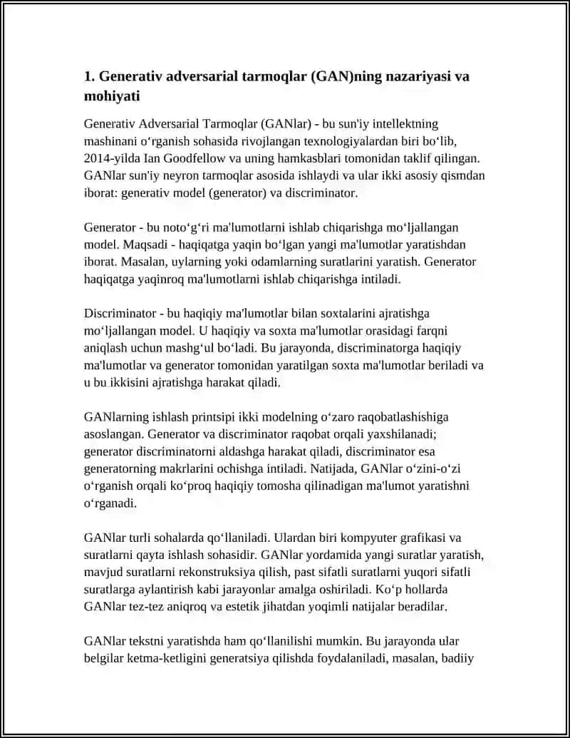GENERATIV ADVERSARIAL NETWORKS (GAN) TEXNOLOGIYASINING MOHIYATI VA QO‘LLANILISHI 3