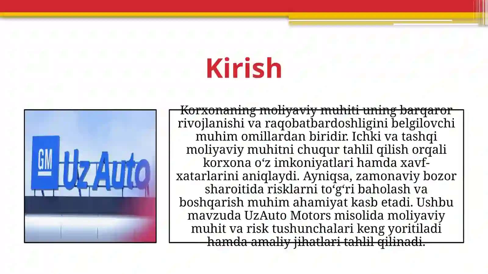 Korxonaning tashqi va ichki moliyaviy muhiti tahlili. Risk tushunchasi va tasnifi 3