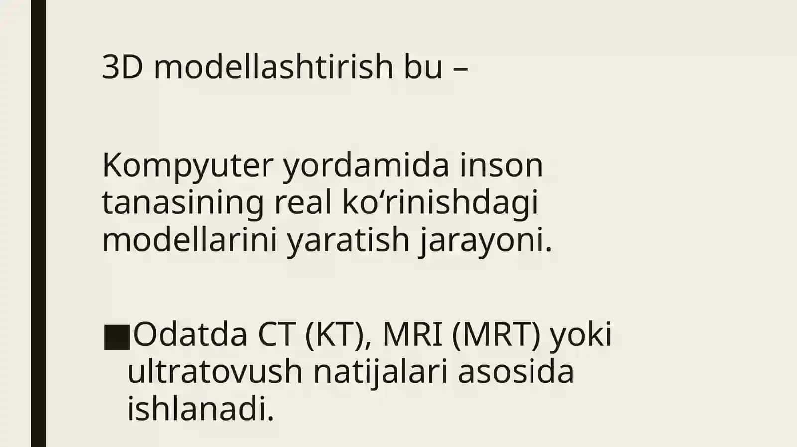 Tibbiyot 3D texnalogiyalari va modellashtirish 3