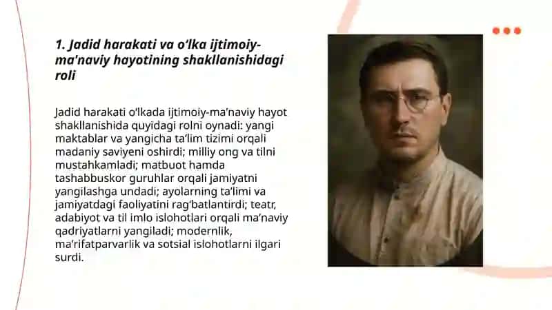 Jadid ma'rifatparvarlarning oʻlka Ijtimoiy ma'naviy hayotida tutgan oʻrni 3