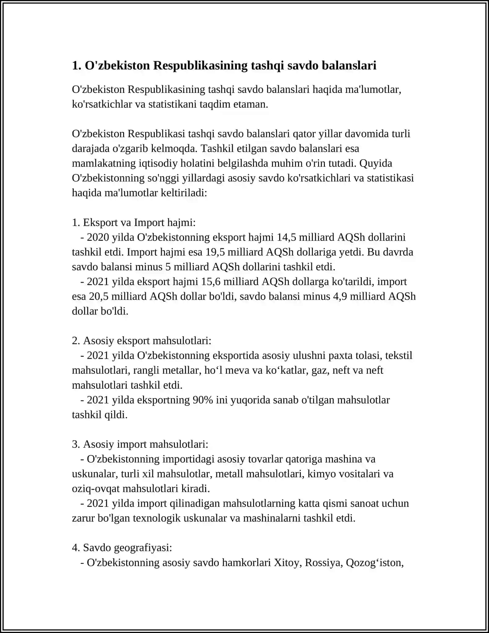 O'ZBEKISTON RESPUBLIKASI TO'LOV BALANSI 3