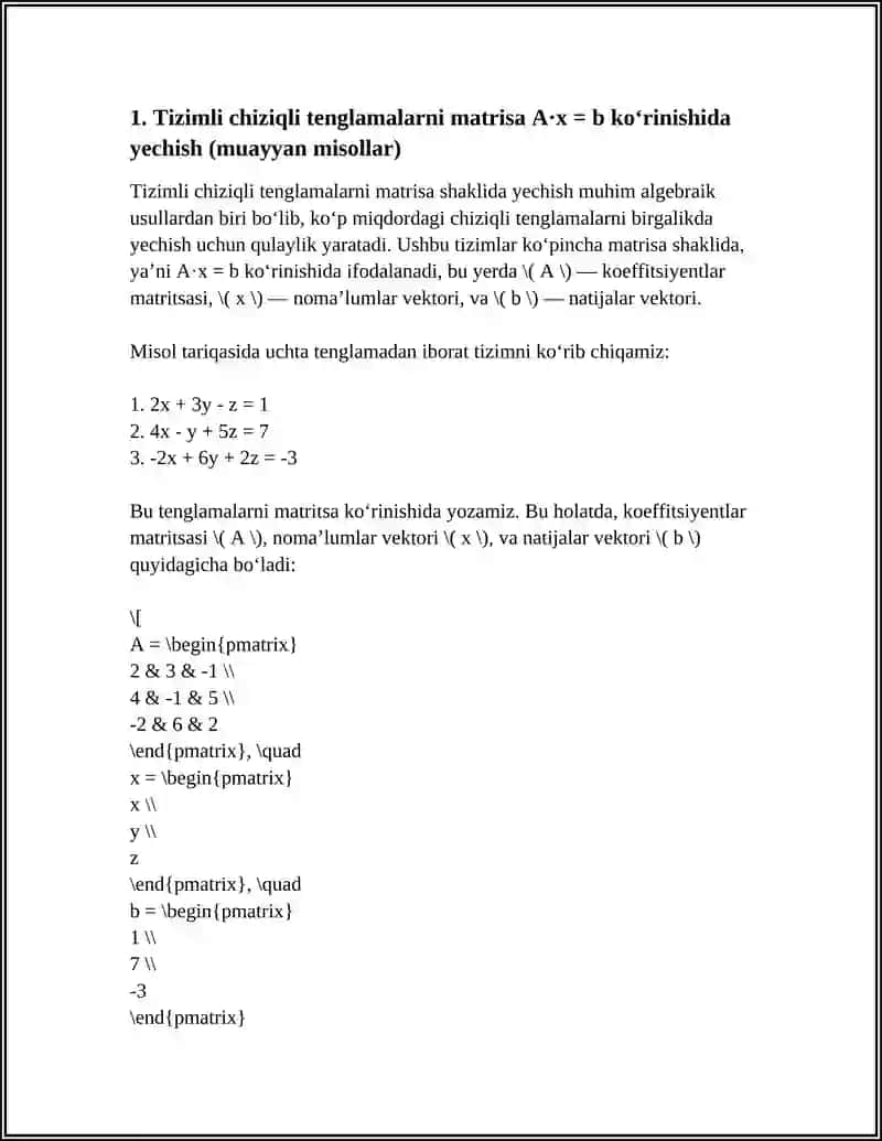 MATRITSALAR HISOBIGA KELTIRILADIGAN MASALALAR HAQIDA(MUAYYAN MISOLLARDA). 3