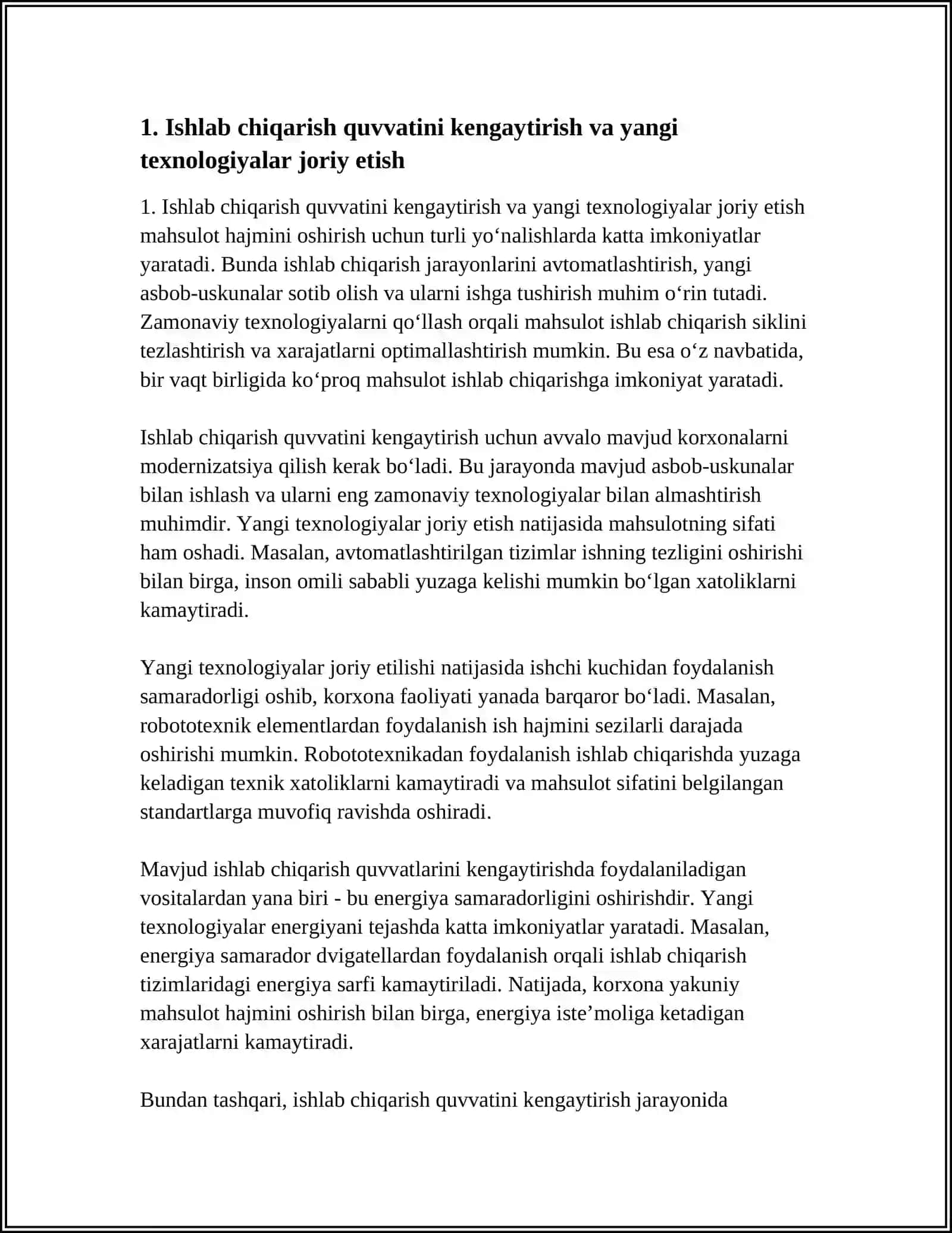 MAHSULOT HAJMINI OSHIRISH BOʻYICHA MAVJUD IMKONIYATLAR 3