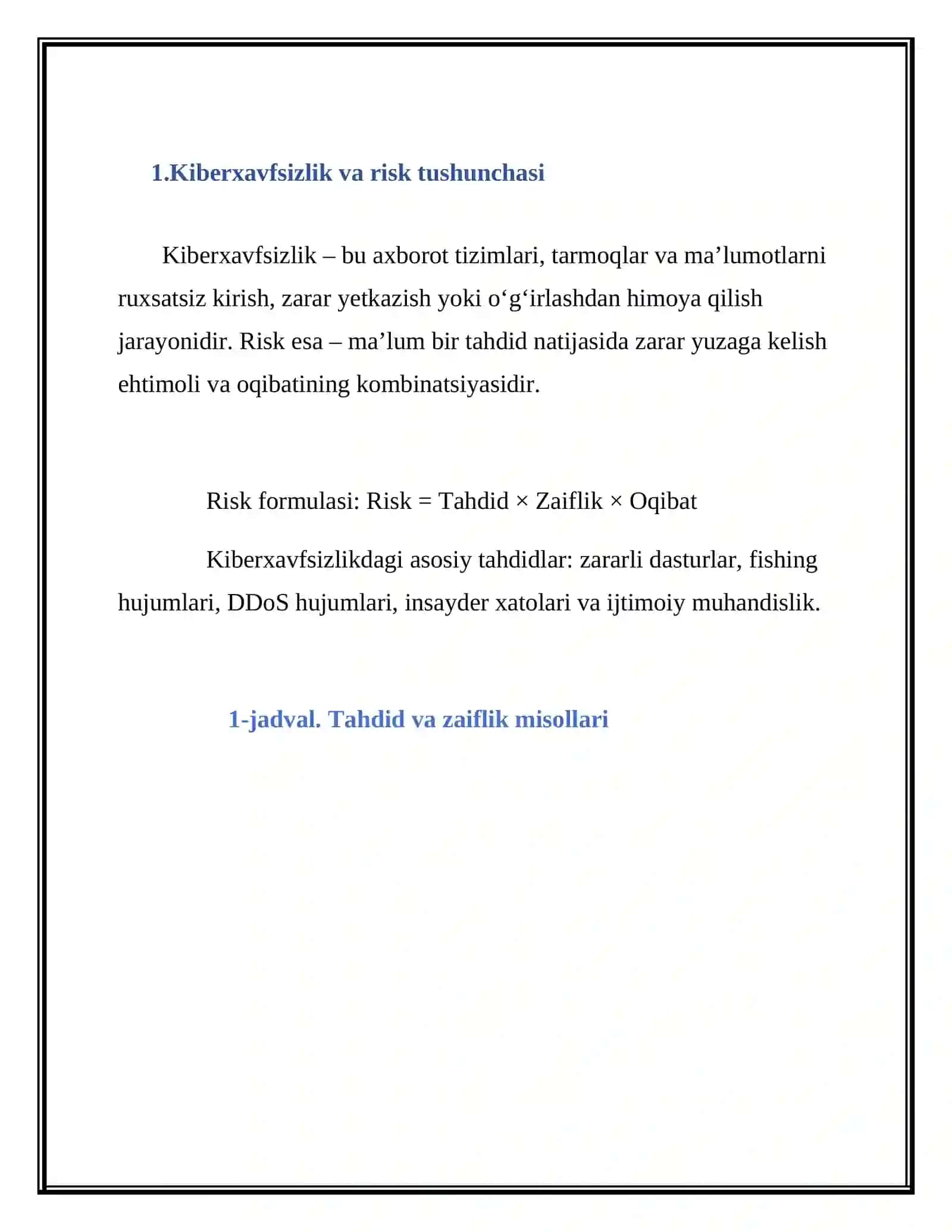 Kiberxavfsizlik asoslari fanidan kiberxavhsizlikda risklarni baholashni organish 3